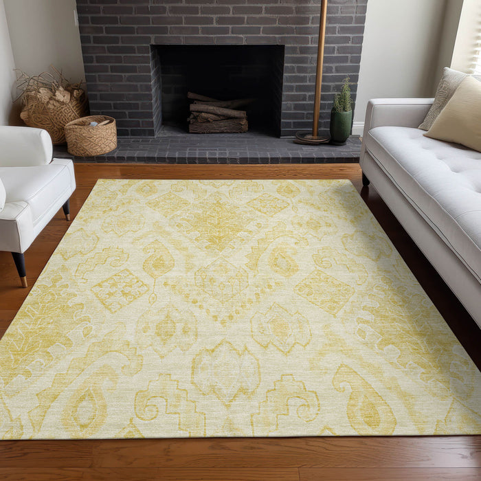 10' X 14' Moroccan Washable Area Rug With UV Protection - Gold And Ivory