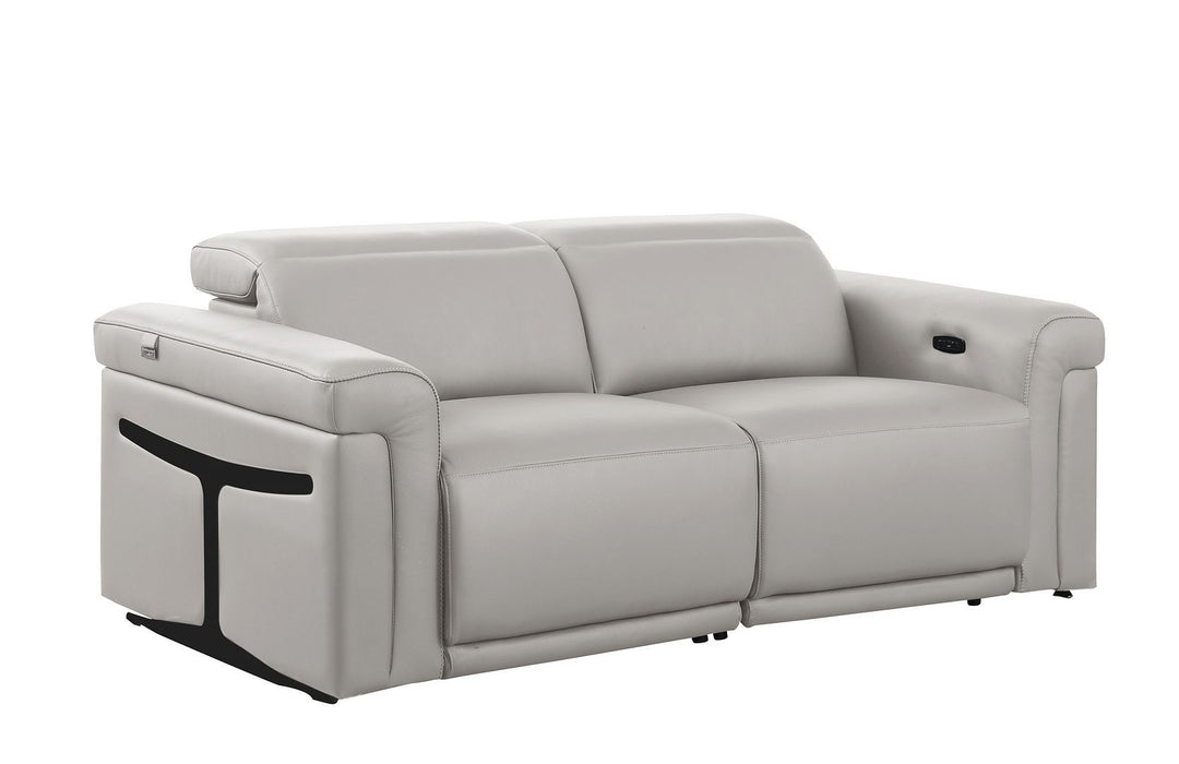 Italian Leather Power Reclining Loveseat (720488) - Light Gray / Black