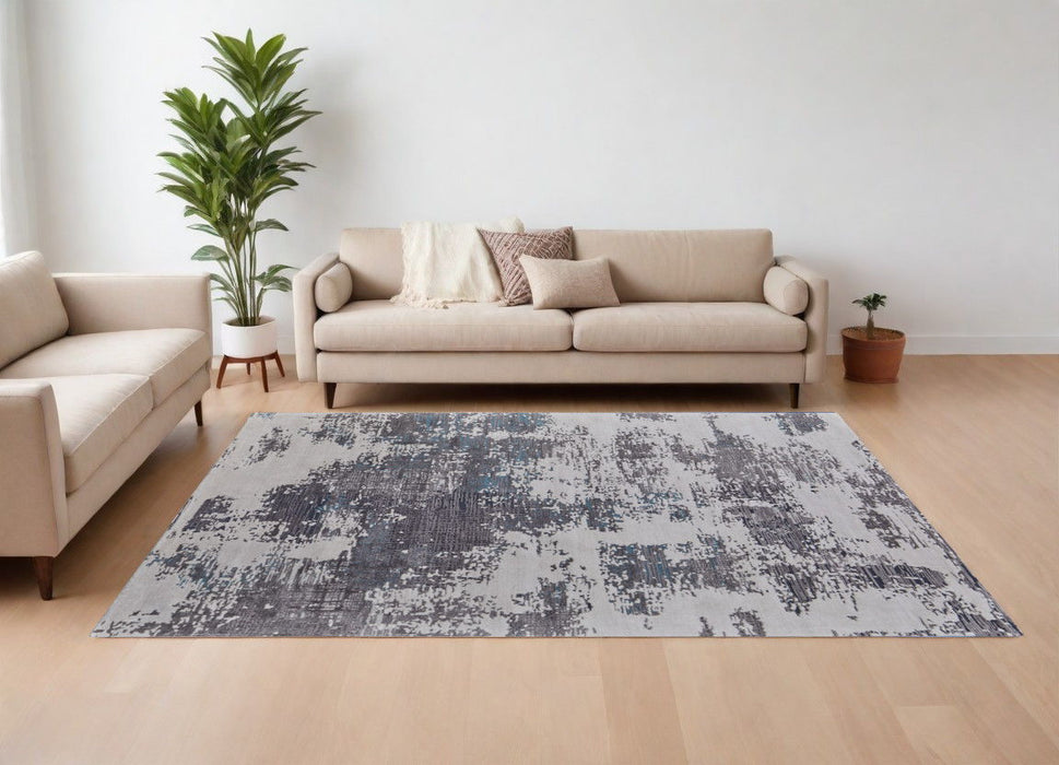 8' x 10' Abstract Hand Tufted Area Rug - Ivory Brown And Blue
