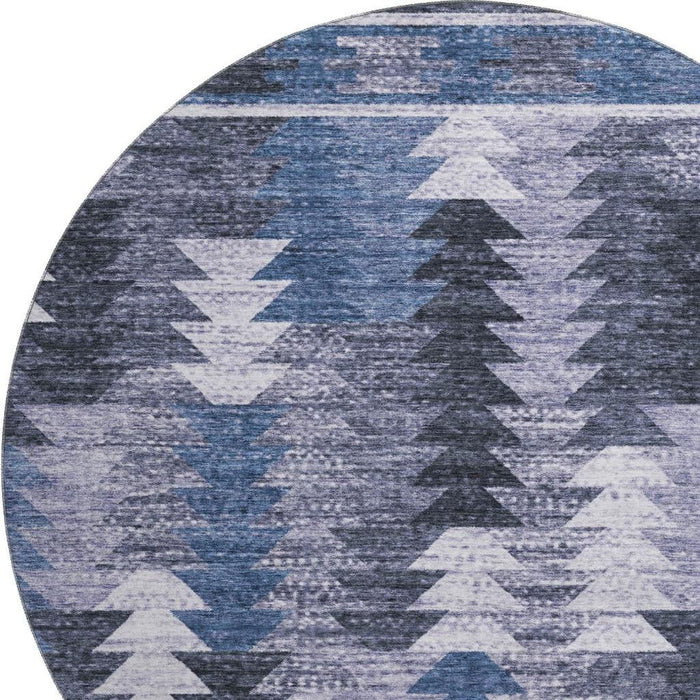 8' Southwestern Washable Round Rug With UV Protection - Blue / Ivory
