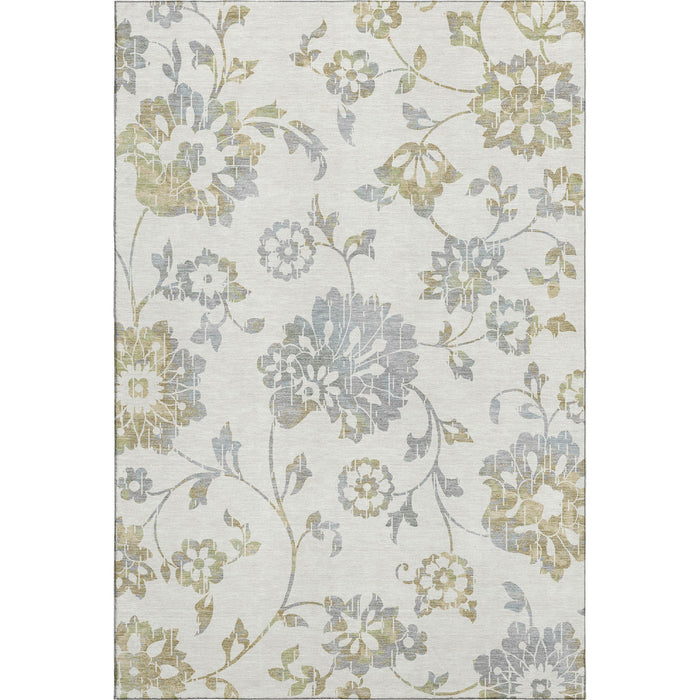 8' X 10' Floral Washable Area Rug With UV Protection (667919) - Ivory / Gray / Gold