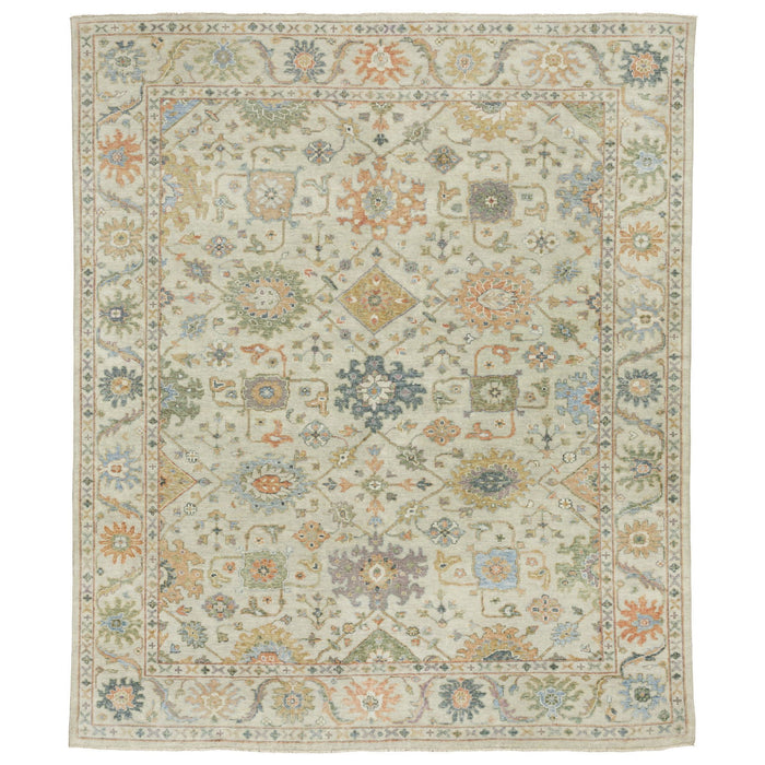 6' X 9' Wool Oriental Hand Knotted Area Rug With Fringe - Beige And Green