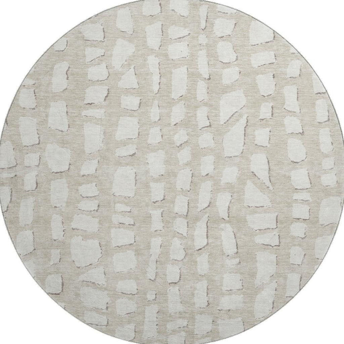 8' Cobblestone Washable Round Rug With UV Protection - Beige And Ivory