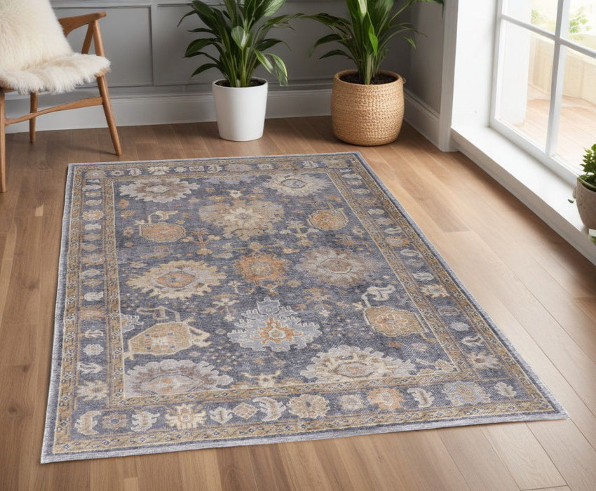 4' x 6' Oriental Hand Knotted Worn Faded Area Rug - Blue Gray And Tan