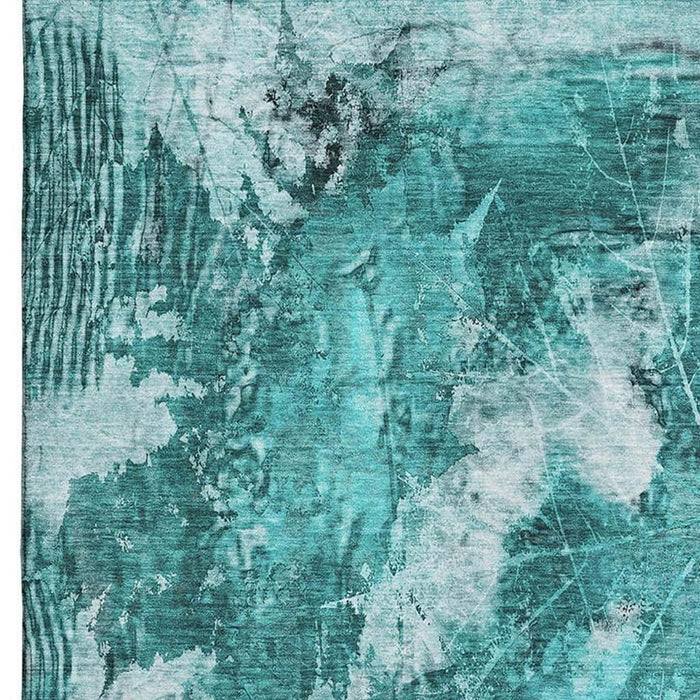 10' X 14' Floral Washable Area Rug With UV Protection (649096) - Teal / Ivory