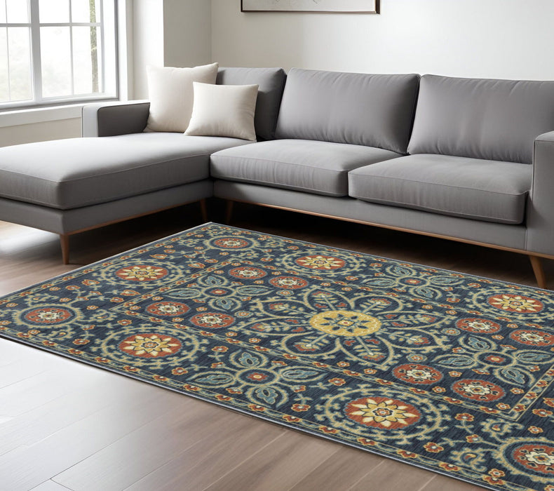 10' X 13' Medallion Area Rug With Fringe - Blue And Rust