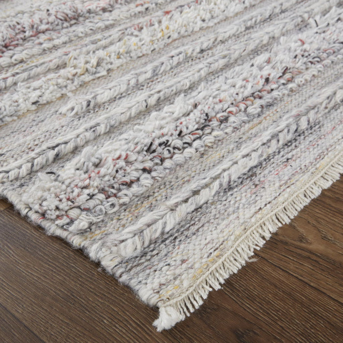 9' x 12' Striped Hand Woven Stain Resistant Area Rug - Taupe Ivory And Red