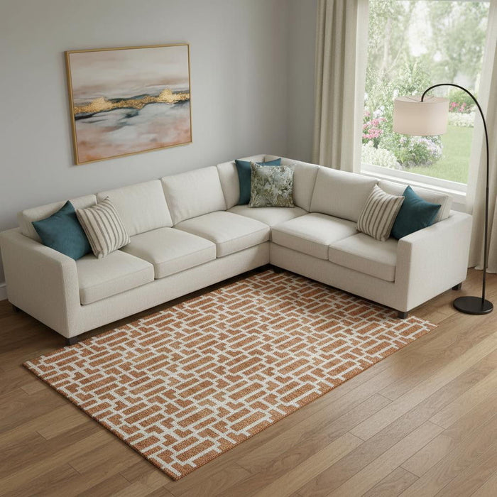 10' X 14' Geometric Washable Area Rug With UV Protection (672857) - Terra Cotta / Beige