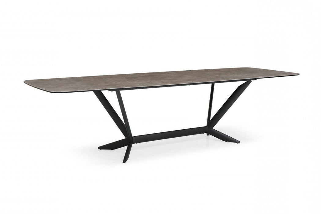 118" Ceramic And Metal Trestle Base Dining Table - Black / Gray