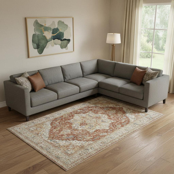 8' X 10' Oriental Distressed Area Rug (550776) - Ivory / Brown