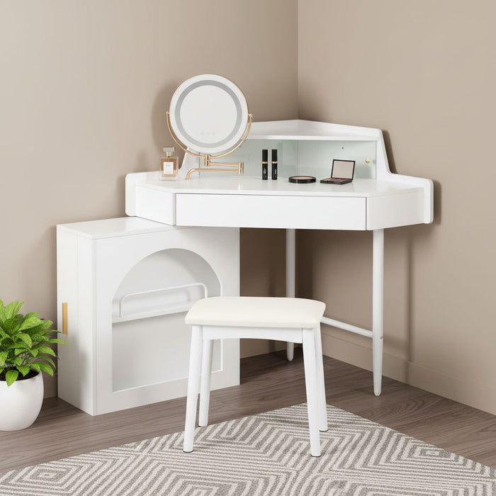 56" Wood Lighted Vanity Single Drawer Dresser - White