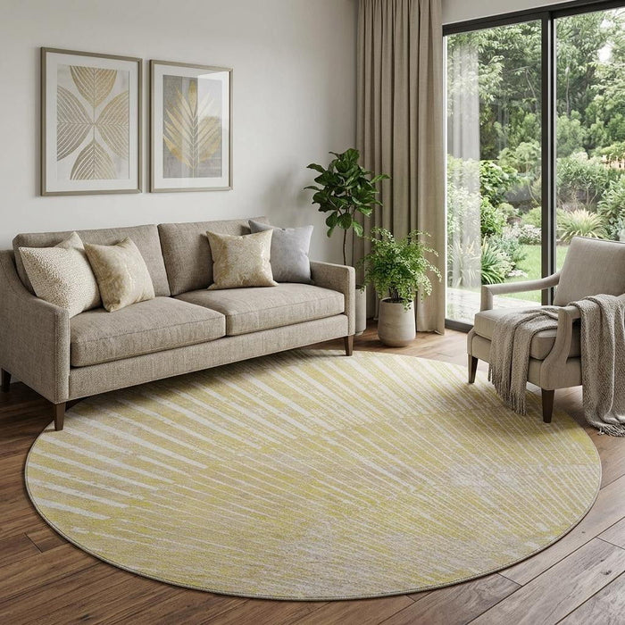 8' Geometric Washable Round Rug With UV Protection (648361) - Wheat / Beige