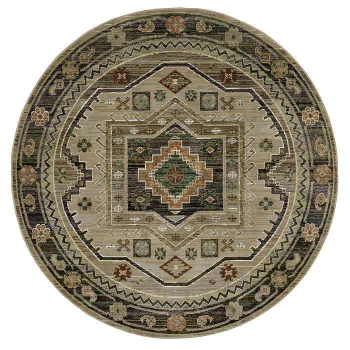 8' Tribal Round Rug - Gray And Green