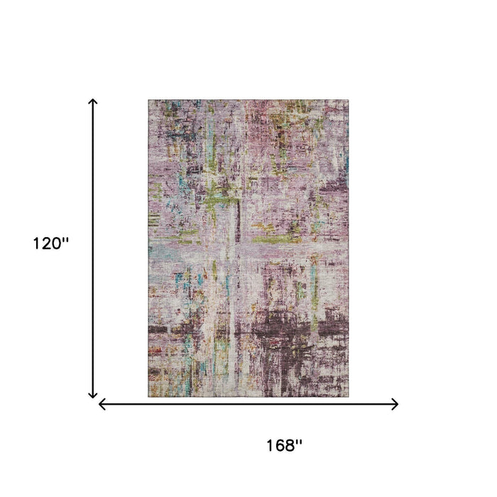 10' X 14' Abstract Washable Area Rug With UV Protection (688285) - Lavender / Green / Teal