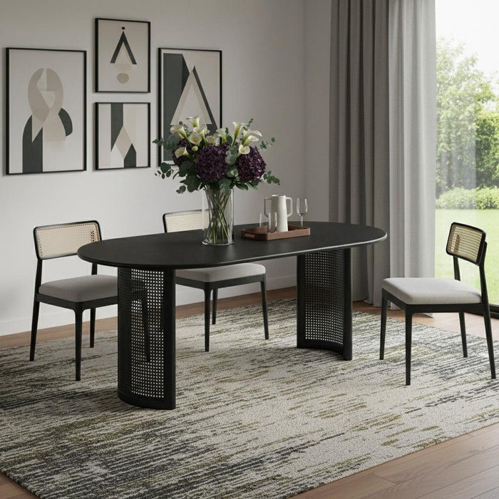 79'' Solid Wood Double Pedestal Base Oval Dining Table - Black