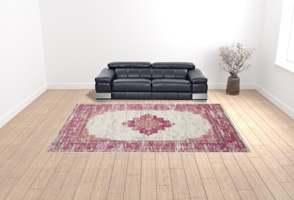 10' x 14' Moroccan Power Loom Distressed Polypropylene Area Rug - Pink Beige