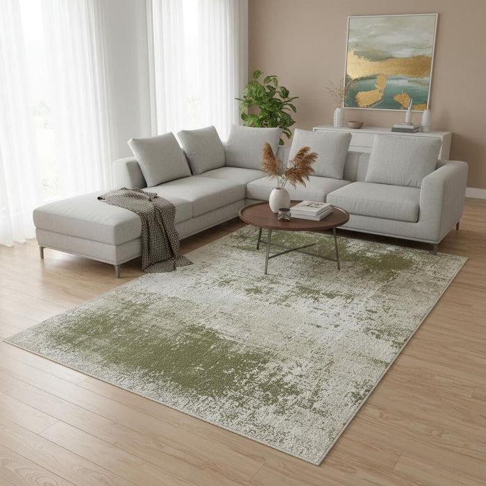 8' X 11' Abstract Washable Area Rug With UV Protection (609904) - Green / Beige / White