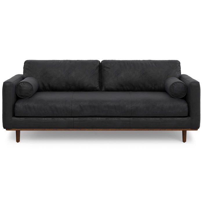 89" Leather Sofa With Brown Legs - Black