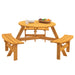 Giga 6-person circular outdoor wooden picnic table with three built-in benches, suitable for patio, garden, and backyard use.