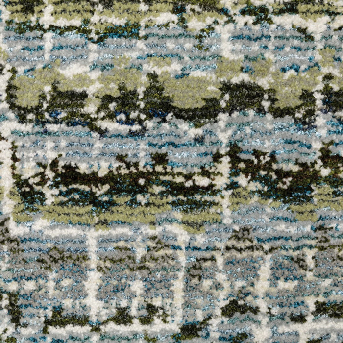 6.6' x 9.8' Abstract Power Loom Area Rug - Ivory And Blue