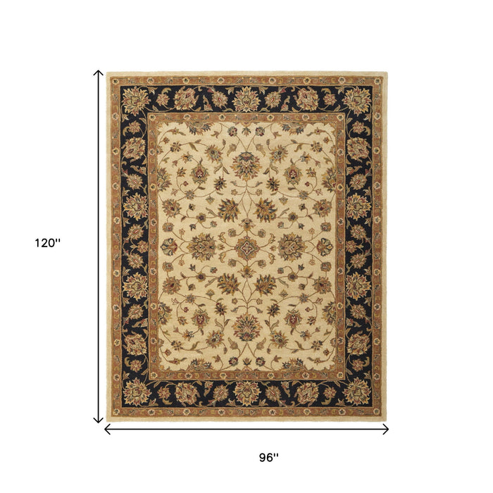 8' X 10' Oriental Hand Tufted Area Rug - Tan And Black