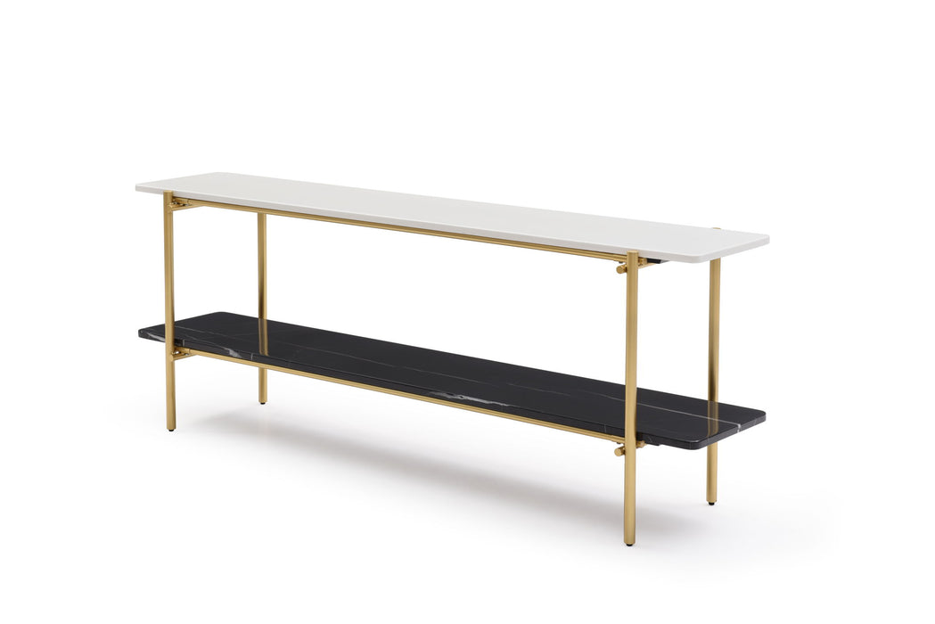 Genuine Marble And Stone Console Table With Shelf - White / Gold