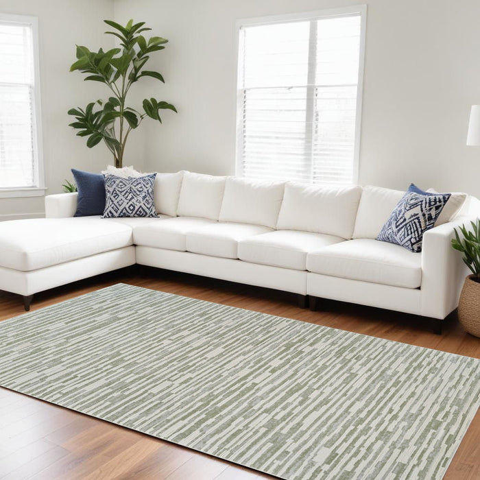 8' x 11' Abstract Distressed Area Rug - Green And Beige