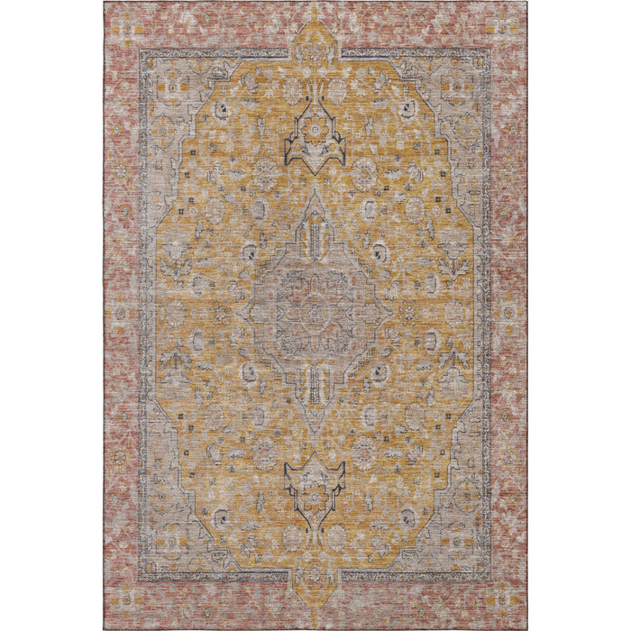 10' X 14' Floral Medallion Washable Area Rug With UV Protection (696110) - Gold / Copper / Gray
