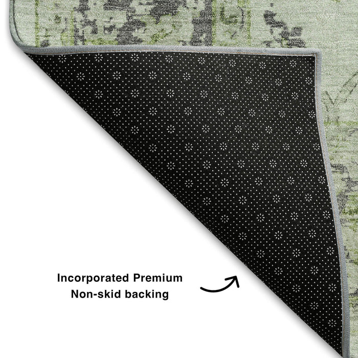 10' X 14' Oriental Washable Area Rug With UV Protection (709890) - Mint Green / Gray