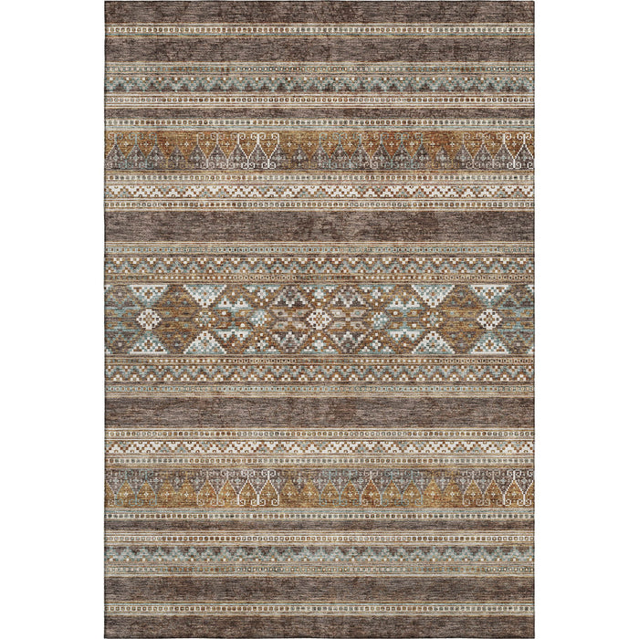 10' X 14' Southwestern Washable Area Rug With UV Protection (657413) - Chocolate / Copper / Ivory