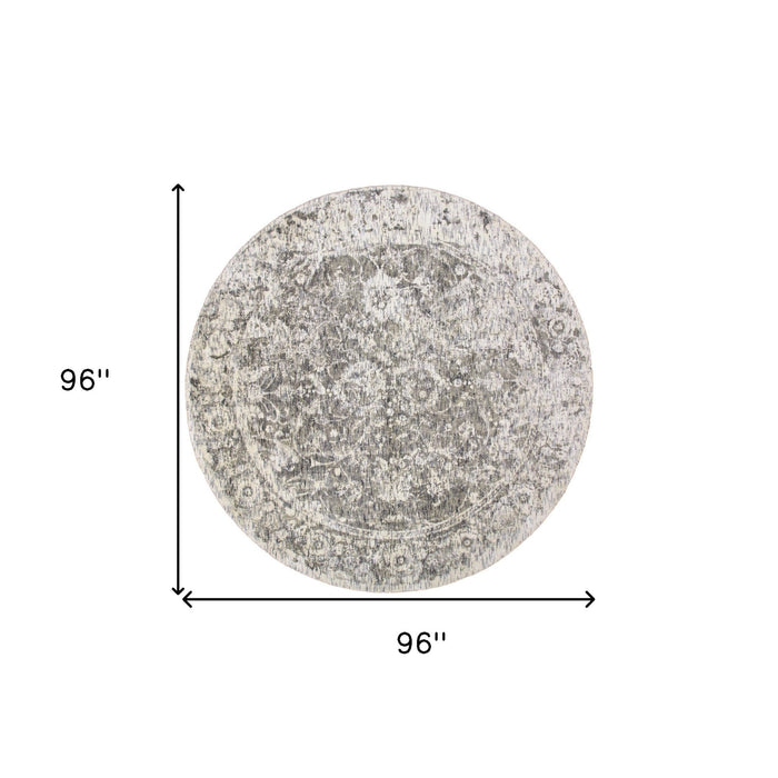8' Round Abstract Hand Woven Area Rug - Ivory And Gray