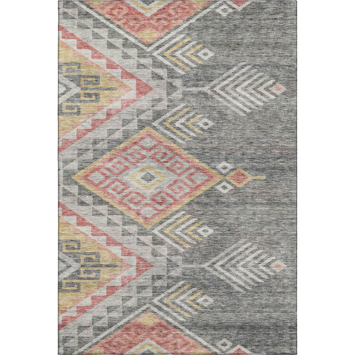 10' X 14' Geometric Washable Area Rug With UV Protection (684100) - Gray / Gold / Salmon