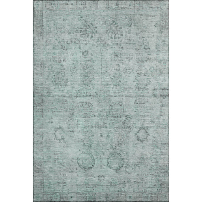10' X 14' Oriental Washable Area Rug With UV Protection (700769) - Aqua / Gray