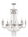 HomeRoots 33-inch metal chandelier with eight clear shades, dimmable lighting, nickel finish, and modern design.