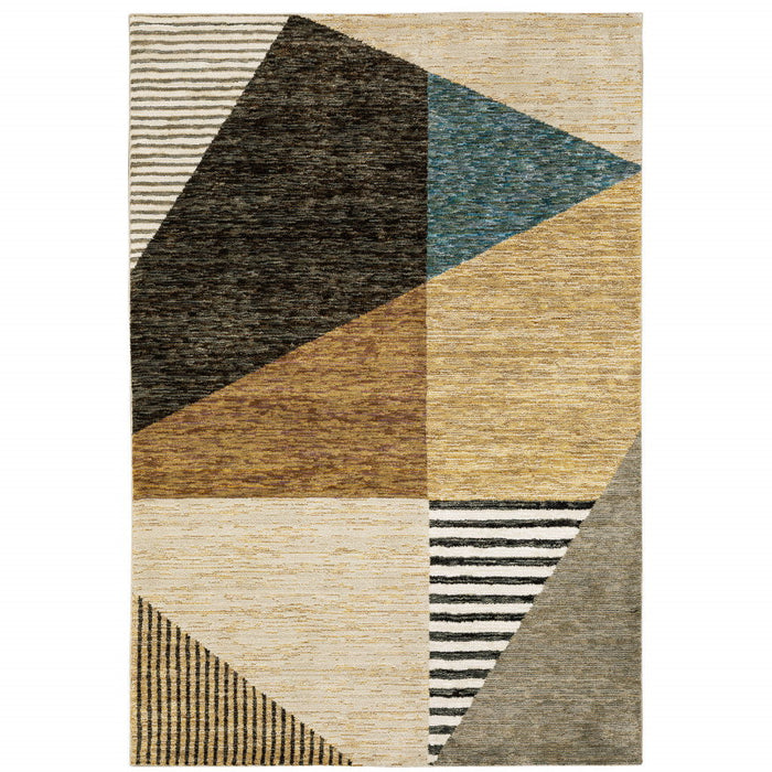 5.3' x 7.6' Geometric Power Loom Area Rug - Blue And Beige