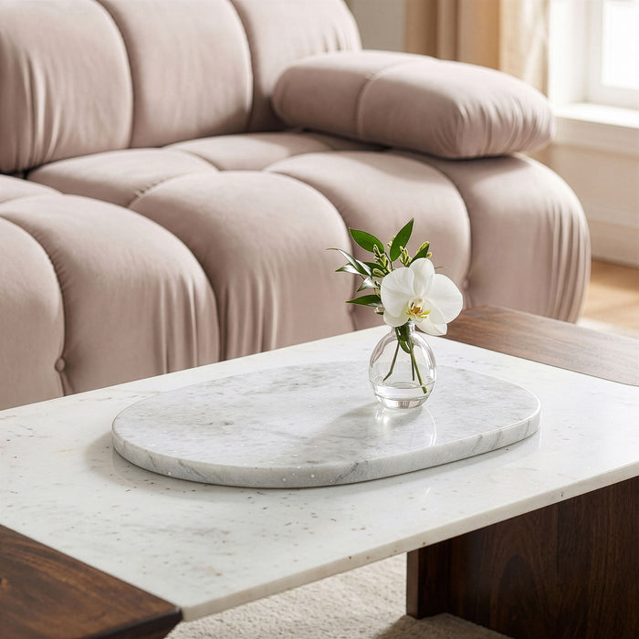 Marble decorative tray by Meridian Furniture featuring a smooth white and gray natural marble surface and stylish design.