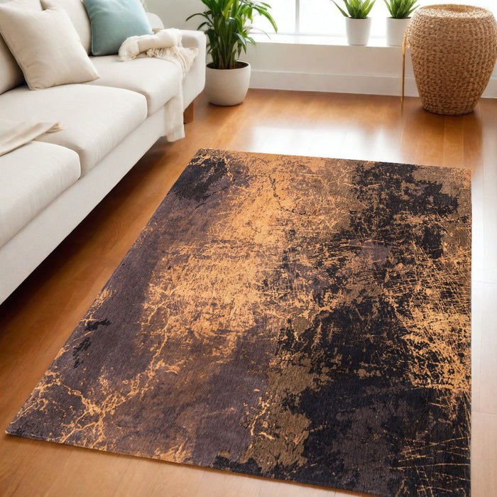 5' x 7' Abstract Non Skid Area Rug - Yellow And Brown