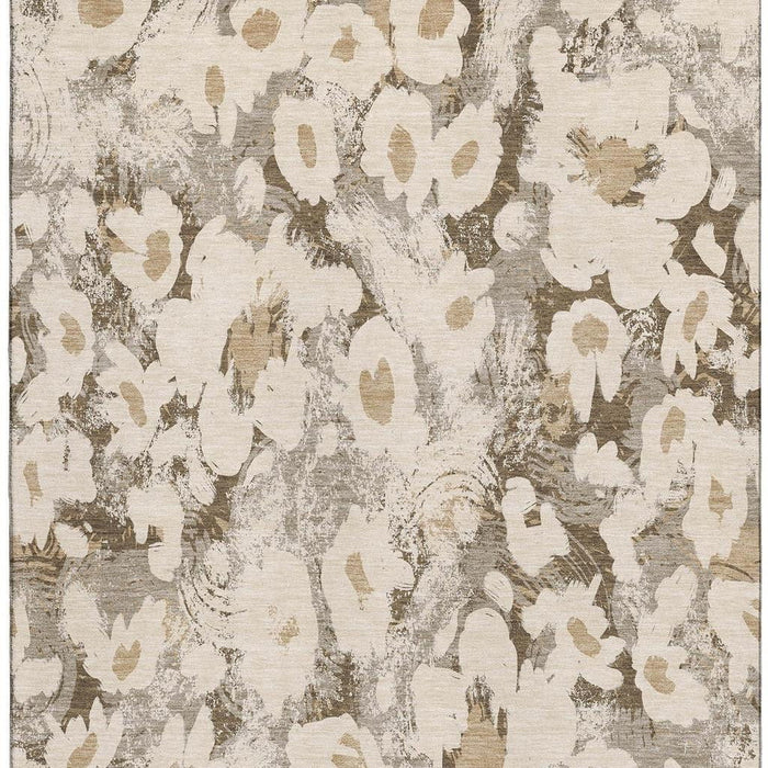 8' X 10' Floral Washable Area Rug With UV Protection (648170) - Khaki / Gray / Ivory