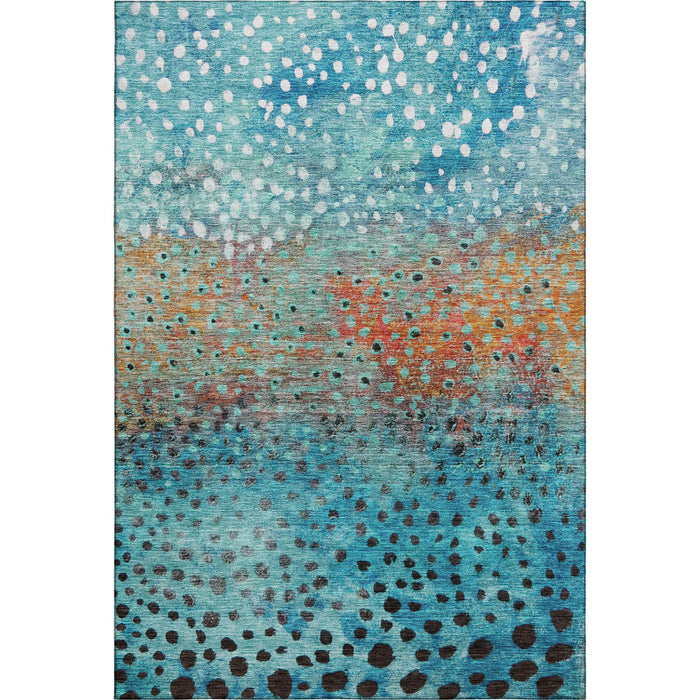 10' X 14' Polka Dot Washable Area Rug With UV Protection (683644) - Blue / Copper / Ivory