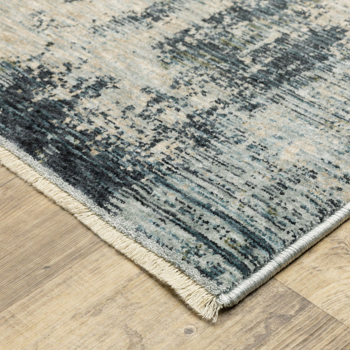 8' X 11' Abstract Distressed Area Rug With Fringe - Beige / Blue