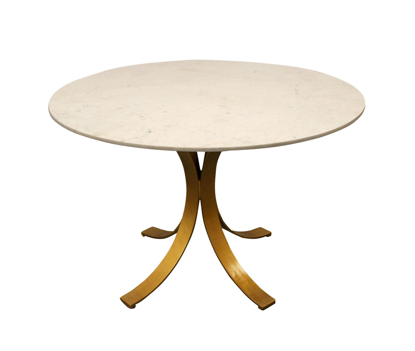 48" Rounded Marble And Iron Pedestal Base Dining Table - Ivory