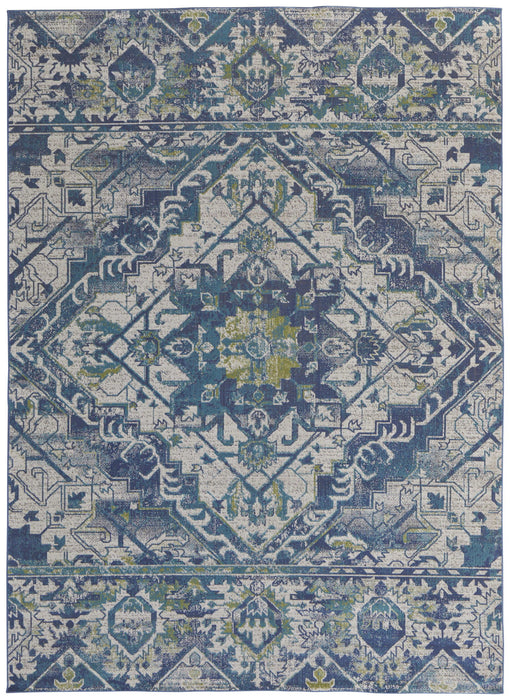 10' x 13' Oriental Power Loom Area Rug - Green Blue And Ivory
