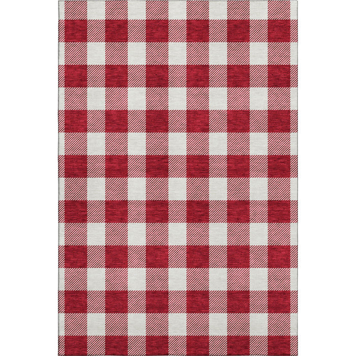 10' X 14' Plaid Washable Area Rug With UV Protection (673411) - Red / Ivory