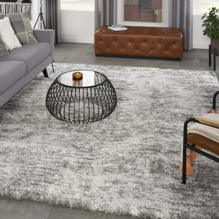 8' X 10' Abstract Polyester Shag Area Rug - Charcoal And Ivory