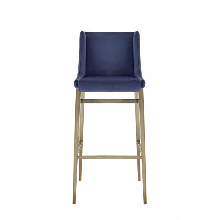 Velvet And Steel Bar Height Bar Chairs (Set of 2) - Blue And Silver