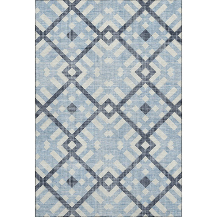 10' X 14' Geometric Washable Area Rug With UV Protection (651430) - Sky Blue / Ivory