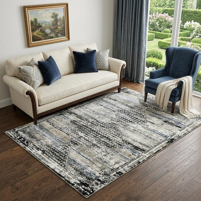 5' X 8' Abstract Area Rug (570076) - Gray / Blue / Ivory