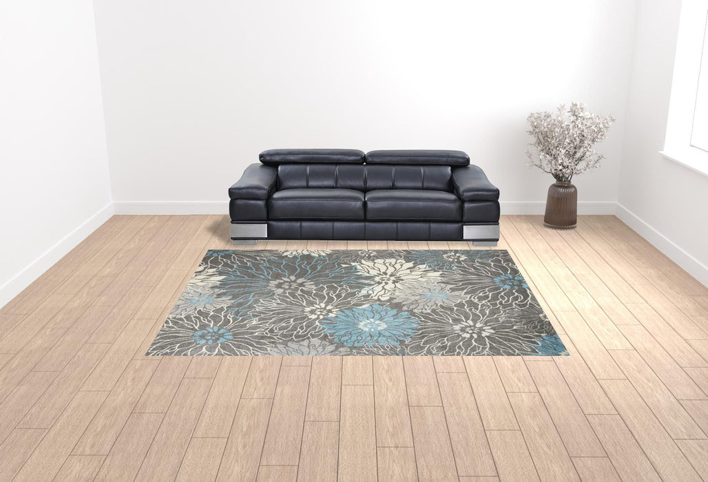 9' x 12' Floral Power Loom Area Rug - Charcoal