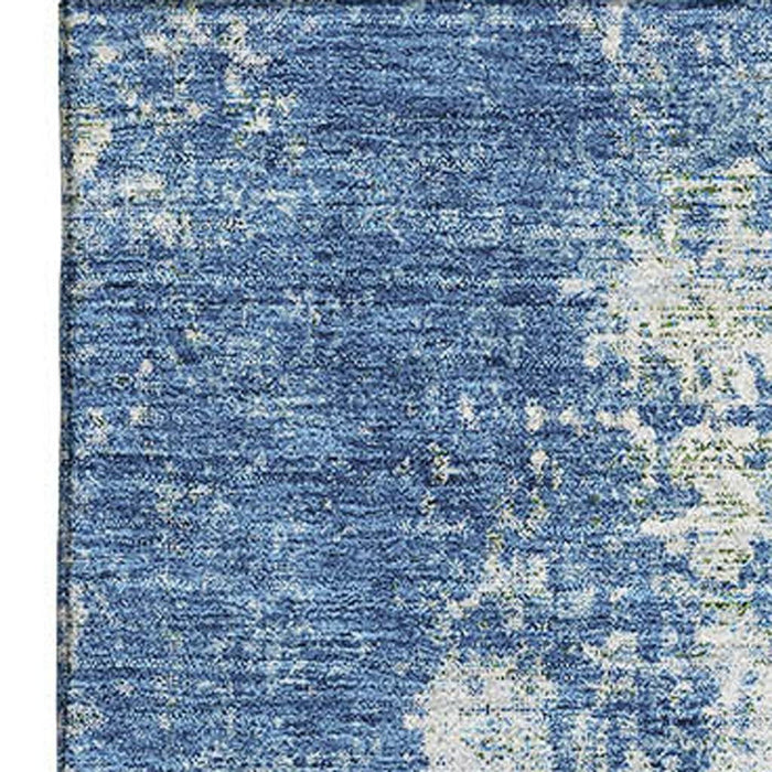 10' X 14' Abstract Washable Area Rug With UV Protection (674844) - Denim Blue / Ivory