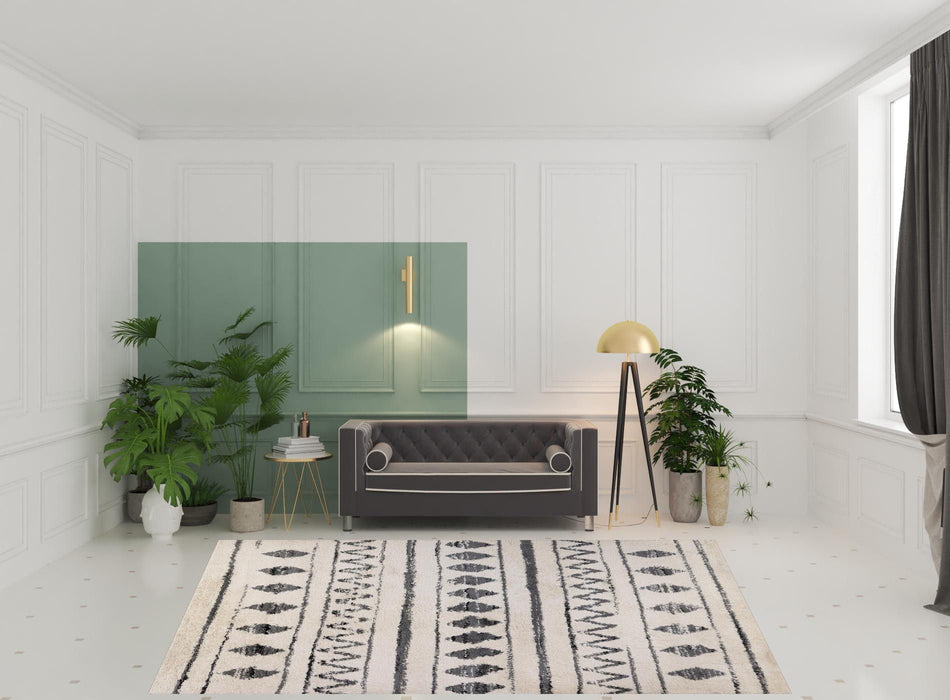 8.3' x 11.5' Geometric Shag Area Rug - Black And Ivory